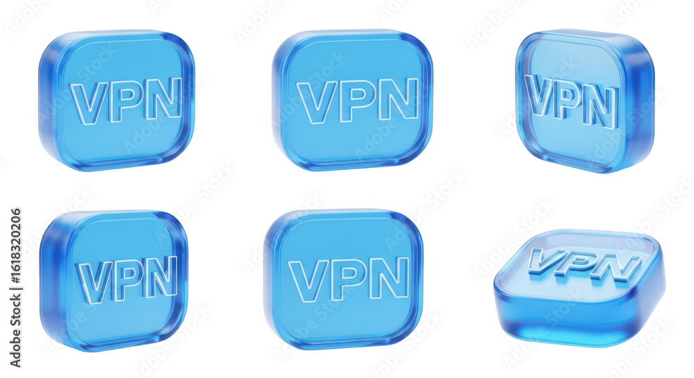 Aufkleber set of 3d blue vpn icons showcasing various angles on a white background suitable for digital securi