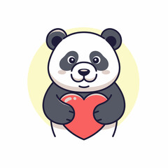 Fototapeta premium Adorable cartoon panda character with a sweet smile, holding a large shiny red heart. A charming and lovely illustration.