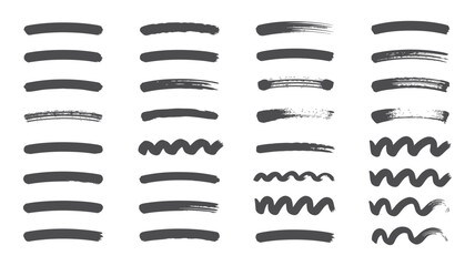 Collection of dark gray brush strokes in various styles on a white isolated background design element silhouette