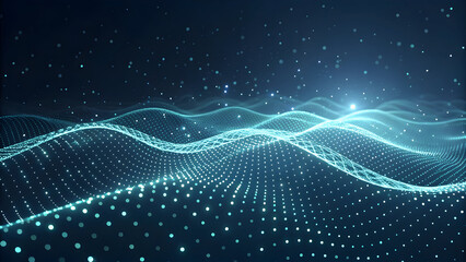 Abstract glowing blue digital wave pattern with particles and light flares technology new latest web ai background futuristic hud cyber security neural network data tech download ai background