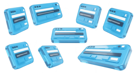 3D rendered blue windows with loading bars hover over white suggesting tech progress or website design elements great for UI/UX concepts