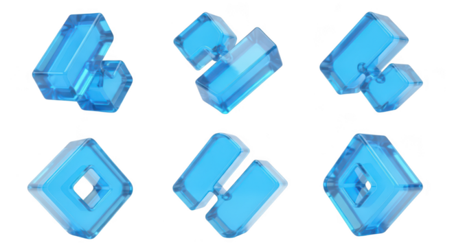 Blue geometric glass shapes in different angles on a clean white backdrop for abstract design and digital art - Powered by Adobe