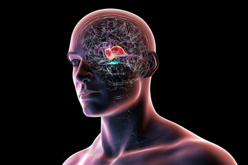 Obraz premium Thalamus in human brain, 3D illustration