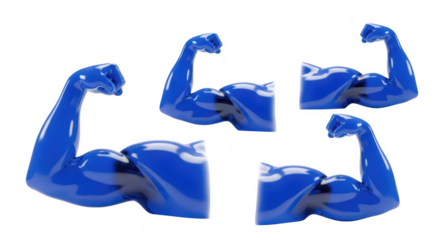 Blue glossy arms flexing in different angles on a white background symbolizing strength or power for design or visual concepts