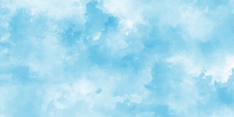 Abstract Blue watercolor paint background. Soft blue cloud texture. Hand drawn digital art background with cloudy smoke. Watercolor stain on a transparent background.