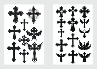 Gothic Cross Vector Icons Featuring Christian Religious Black Silhouettes

