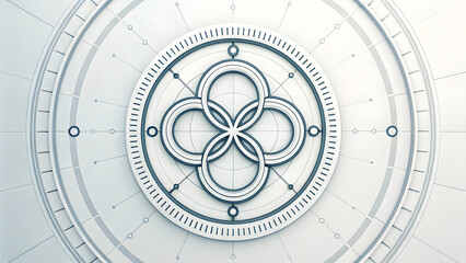 Intricate white geometric circular design with interlocking rings and technology background new latest web ai background futuristic hud cyber security neural network data tech download ai background