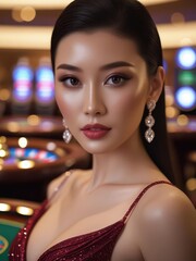 Glamorous Asian Woman in a Casino Setting