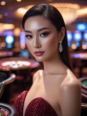Casino Glamour: Elegant Portrait of an Asian Woman
