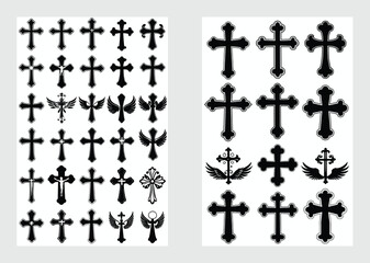 Black Cross Silhouettes Collection of Christian Religious Symbol Vector Set