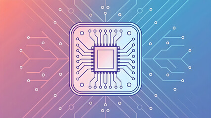 Stylized illustration of a computer processor chip with radiating circuit lines technology new latest web ai background futuristic hud cyber security neural network data tech download ai background