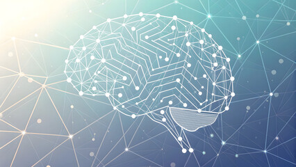 White outline of a human brain with digital network connections on a blue gradient new latest web ai background futuristic hud cyber security neural network data tech download ai background