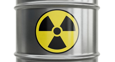 Fototapeta premium Metal Drum with Radioactive Symbol Hazardous Material Container Industrial Waste Safety Sign