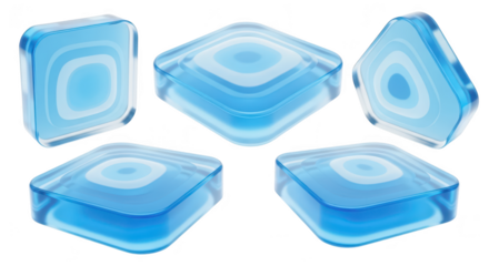 Abstract blue geometric clear water squares in various perspectives on a white background for design elements or visualization