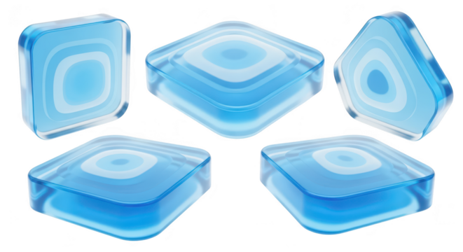 Abstract blue geometric clear water squares in various perspectives on a white background for design elements or visualization - Powered by Adobe