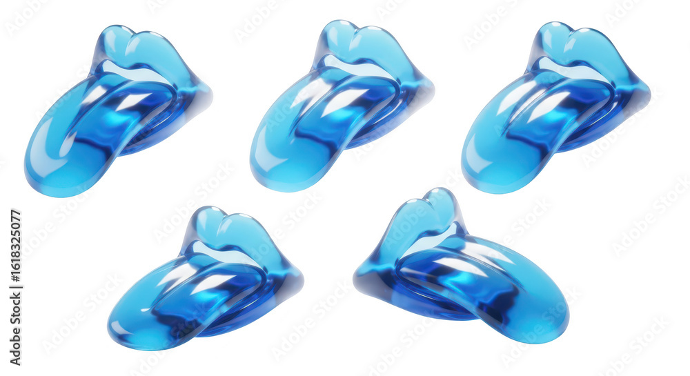Aufkleber 5 abstract blue tongue-shaped objects floating in a bright studio environment possibly for art or de