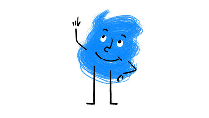 Cute Blue Scribble Doodle Character Pointing Up - video also available