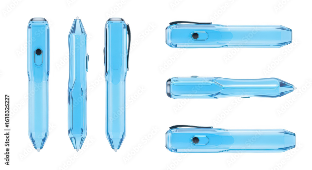 Aufkleber transparent blue pen multiple views on white showcasing design and functionality suitable for statio