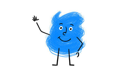 Cute Blue Scribble Doodle Character Waving - video also available