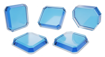 Transparent blue gems floating in a white background ideal for game assets or digital design elements