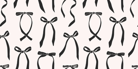 Seamless pattern with black bows. Modern and stylish bow design for printing, posters, packaging, fabric, gift materials. Vector bow print. Birthday, Valentine's Day, Christmas