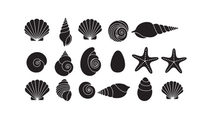 Seashells and starfish collection, marine life icons