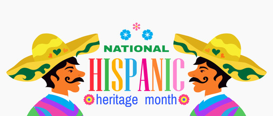National hispanic heritage month banner with people , geometrical patterns,  Papel Picado pattern guitar Art poster cultural traditions  Spanish event celebration Vector illustration template