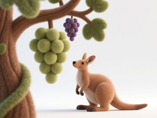 Creative 3D Illustration: Grapevine and Kangaroo with Felt Texture. Abstract Commercial Background for Financial Tech and Annual Meetings. Unique Australian Design Element for Posters, Book Covers, an