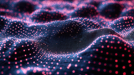 Abstract digital landscape with glowing dots and futuristic 3d wavelike structures