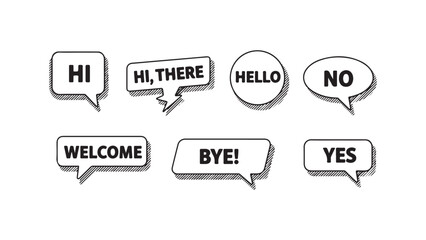 Speech bubble icons with greetings and responses