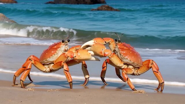 Deux crabes sur une plage ensoleill&eacute;e