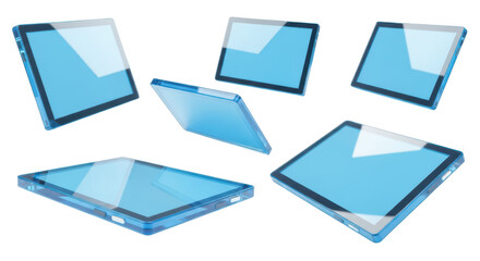 Modern tablets floating multiple angles white background showcasing technology and digital displays for conceptual designs