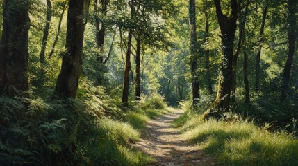 Fototapeta premium Path Through Dense Green Woodland