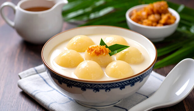 Sweet Bubur Candil with Sticky Glutinous Balls in Coconut Milk and Palm Sugar Sauce