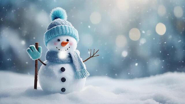 Bonhomme de neige mignon sous la neige hivernale