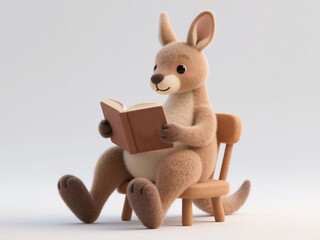 Creative 3D Illustration: Reading Kangaroo with Felt Texture. Abstract Commercial Background for Financial Tech and Annual Meetings. Unique Australian Design Element for Posters, Book Covers, and AI W