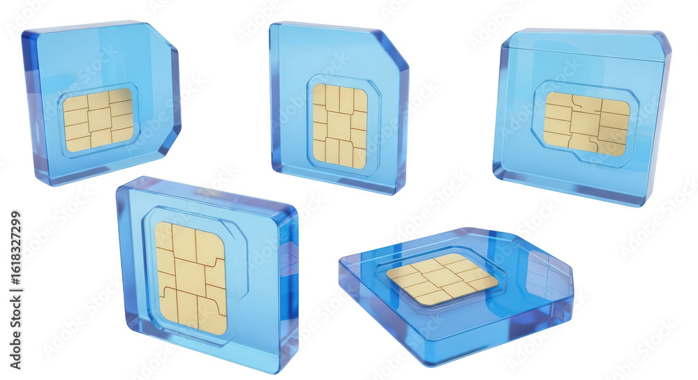 Poster several blue sim cards arranged on a white surface they're ready to be used for cellular devices dat