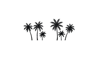 Obraz premium Silhouette of six tall palm trees on white background. Vector retro hand drawn illustration