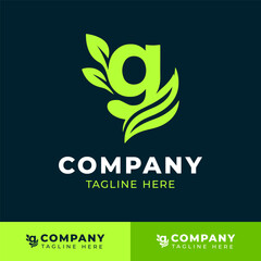 Leaf top lowercase letter G logo design for eco and organic branding  
