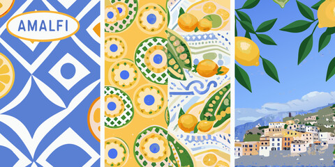 Amalfi coast italian village and citrus fruit patterns © Dibyendu