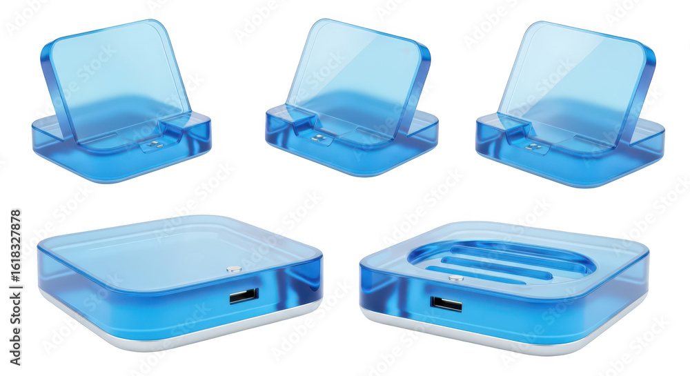Aufkleber blue charging dock multiple angles product display isolated on white showcasing electronics perfect 