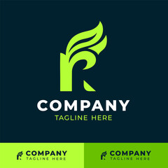 Leaf themed letter R logo with green natural design for eco branding  
