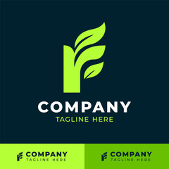 Fototapeta premium Leaf themed letter R logo with green natural design for eco branding 