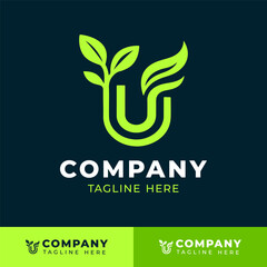 Leaf and flame style letter U logo design for eco friendly brand identity  
