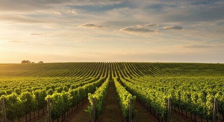 Naklejka premium Vineyard Landscape at Sunset