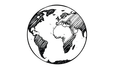 Monochrome sketch of earth highlighting africa and europe. Vector retro hand drawn illustration