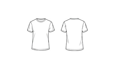 Fototapeta premium Blank white t-shirt front and back view outline design illustration. Vector retro hand drawn illustration