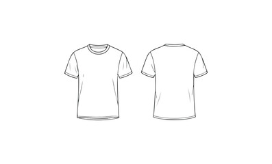 Fototapeta premium Plain white t-shirt front and back outline design. Vector retro hand drawn illustration