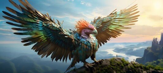 A haunted gothic garuda perched on a wind-swept hill art, generative ai