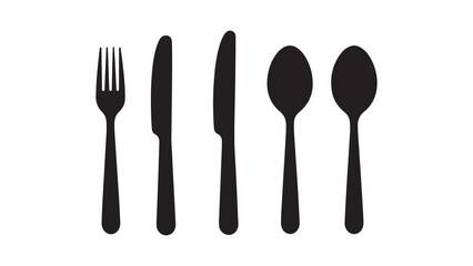 Cutlery set icons: fork, knife, spoon isolated on white
